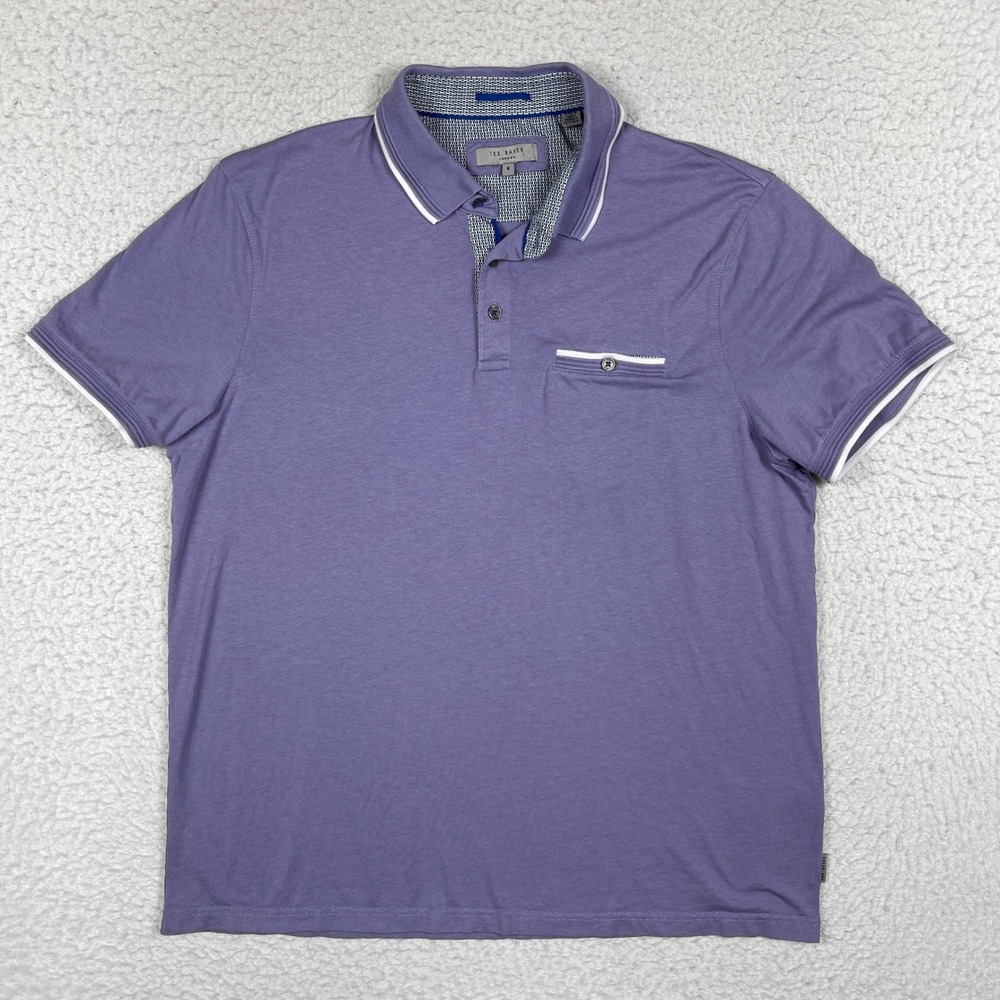 Ted Baker Polo Shirt Mens 6 Purple Modal Blend Pocket Derry Short Sleeve Luxury